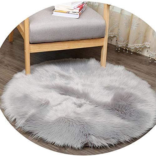 DQMEN Piel de Cordero Oveja/Sheepskin Rug Cordero, imitación mullida Alfombras imitación Piel sintética Deko Piel,para salón Dormitorio baño sofá Silla cojín (Gris, 90 X 90 CM)