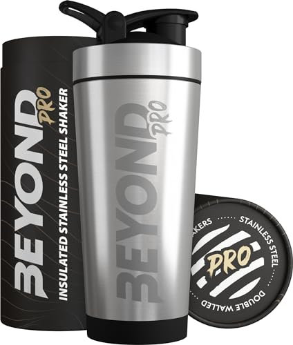 Beyond Shakers Pro Isolierter Protein-Shaker aus Metall, Edelstahl-Nahrungsergänzungsflasche, BPA-frei, für Fitnessstudio, 735 ml, gebürsteter Stahl