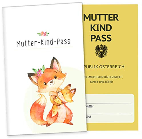 OLGS 3-teilige Mutter-Kind-Passhülle Österreich - Hab Dich Lieb Design, MuKi-Pass Schutzhülle ohne Personalisierung | Geschenk für Schwangere, Fuchs Motiv