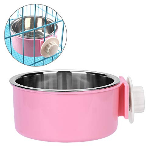 Dog Cage Crate Water Bowls Dog Food Bowl Cat Feeding Bowl 2-in-1 Pet Hanging Bowl Removable Stainless Steel Dog Bowl with Plastic Puppy Feeder Food Water Bowl for Dog Cat Bird Rabbit Hamster Ferret