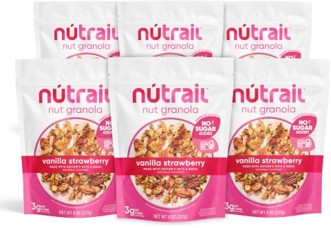 NuTrail Nut Granola Cereal, Vanilla Strawberry, No Sugar Added, Keto, Low Carb, Gluten Free, Grain Free, Healthy Breakfast 8 oz. 6 Count