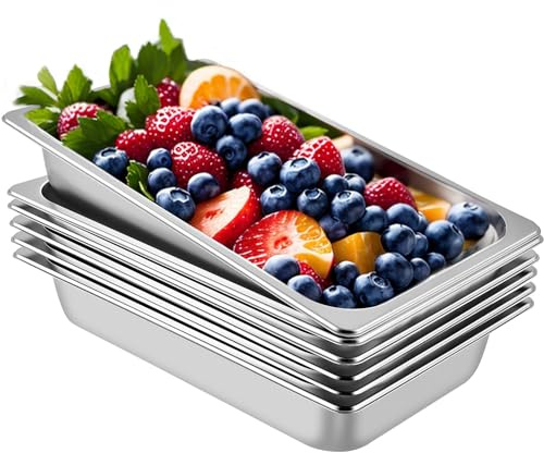 VEVOR 6 Bandejas Rectangulares de Acero Inoxidable, 13 L / 13,7 Cuartos, Unidades Bandeja Honda Rectangular para Servir, Bandeja Profunda, Bandeja de Acero Inoxidable, Bandeja para Arroz al Vapor