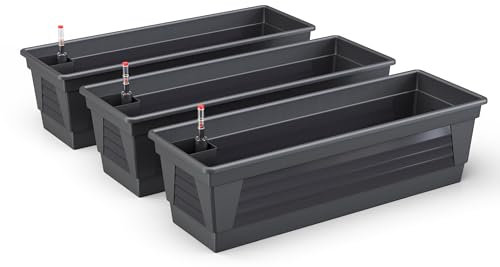 Plastard Blumenkasten Milano 3er Set 100 cm lang Farbe Anthrazit mit Wasserspeicher und Wasserstandsanzeige Pflanzkasten für Garten und Balkon witterungsbeständig für Innen und Außen