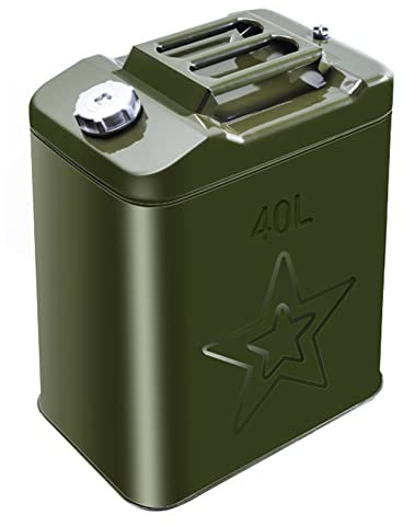 ZWLI Bidón de Gasolina metálico,garrafa Gasolina Recipientes con asa para Coche,depósito de Combustible de Repuesto Vertical Grueso móvil de anticorrosión,Verde Oliva,10L,20L-60L