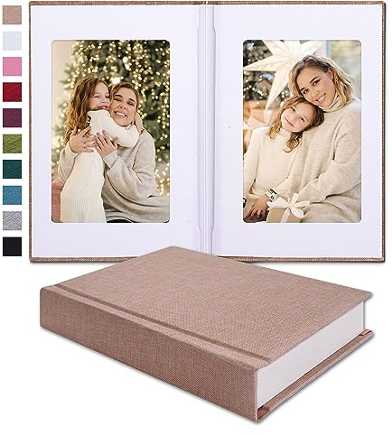Pssoss Small 4x6 Photo Album with Writing Space Holds 20 Photos Ideal for Wedding Theme-Album and Baby Photo Album (Beige)