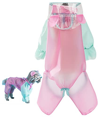 Hunderegenmantel Wasserdichter Hundemantel mit Transparent Kapuze Hundejacke Regen Poncho Ganzkörper Atmungsaktiv für Kleine Hunde,Pink,XS(0.5