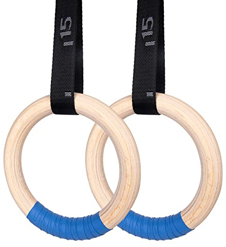 Gymnastikringe, olympische Ringe aus Holz, 680 kg, mit verstellbarer Nockenschnalle, 4,5 m lange Gurte mit Skala, rutschfeste Übungsringe, Trainingsringe für Zuhause, Fitnessstudio, Ganzkörpertraining