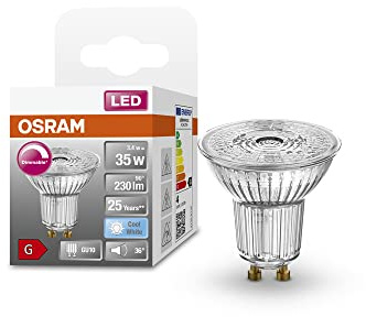 Osram Dimmbare PAR16 LED Reflektorlampe mit GU10 Sockel, Warmweiss (2700K), Glas Spot, 3.7W, Ersatz für 35W-Reflektorlampe, LED SUPERSTAR PAR16