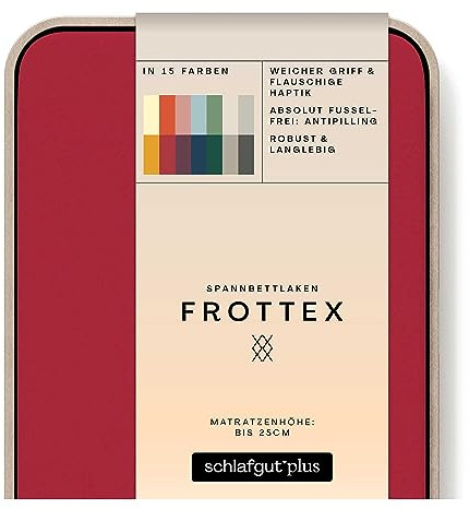 schlafgut Frottex Spannbettlaken 180x200cm bis 200x200cm – Red Deep - 75% Baumwolle, 25% Polyester, Oeko-TEX Zertifiziert - Matratzenhöhe bis 25 cm | Bettlaken, Spannbetttuch 200x200 cm, Rot, Frottee Stretch, saugfähig, bis 25 cm Steg, OEKO-TEX, Rundumgummi