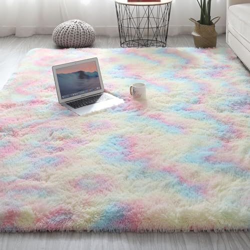 VanderHOME Morbido Tappeto a Pelo Lungo Antiscivolo Shaggy Rettangolare Tappeto Salotto Pelo Lungo Soggiorno per camera da Letto Soggiorno Decorazione Arcobaleno-140 * 200cm