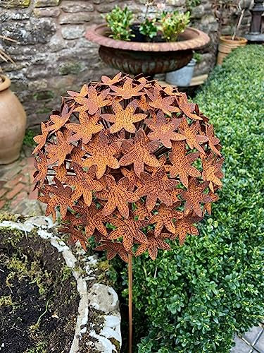 X Large Rusty Metal Hydrangea Flower Stake 371, Plant Support Garden Decor - Rustic Flower Sculpture - Rusted Art Stake - Garden Gift