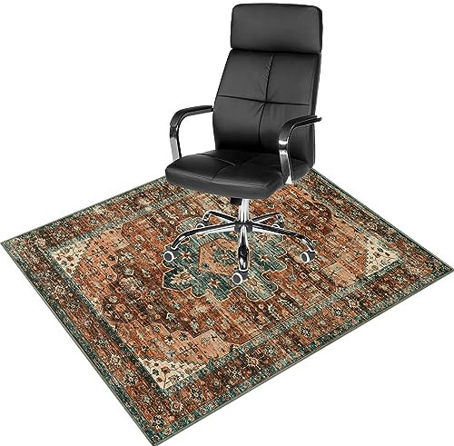 Anidaroel 48''x60''Chair Mat for Hardwood Floor/Tile Floor,Desk Chair Hard Floors,Under Desk Rug Protector Rolling Chair,Computer Gaming Mat,Low Pile Carpet Floor Mat,Brick Red/Dull Teal
