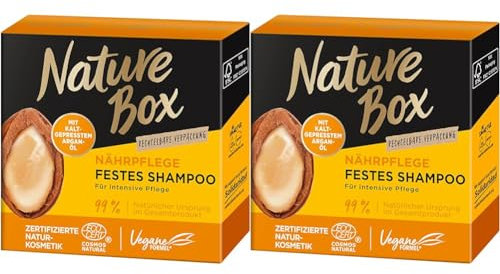 Nature Box festes Shampoo Nährpflege (85 g), festes Haarpflege-Shampoo mit Argan-Öl sorgt für intensive Pflege, recycelbare Verpackung (Packung mit 2)