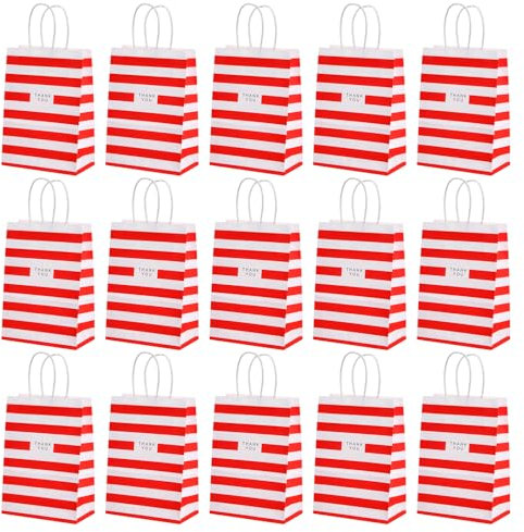 15 Stück Süße Mitgebsel Beutel, 15 x 8 x 21cm Partytüten Geschenktüten, Candy Tüten Papiertüten, Süßigkeiten Tüten mit Drehgriffen Krafttüten für Kinderpartys Feiern Weihnachten Geburtstag (rot)