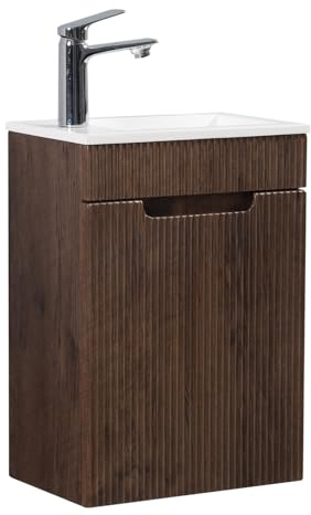 Badplaats B.V. Badezimmer Badmöbel-Set Thermis 40 cm – Dunkel Braun – Badezimmermöbel mit Waschbecken
