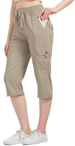 Jogwits Pantaloni 3/4 Donna Cargo Capri Estate Trekking Leggeri Vita Elastica 6 Tasche Outdoor Sportivi