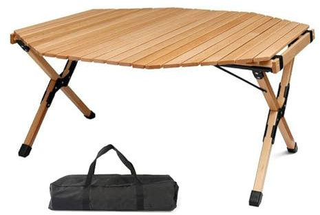 Campingtisch Faltbar Groß Klapptisch für 4-6 Personen Outdoor Faltbar Gartentisch, für Weihnachtsfeier Gartengrill,Massivholz - Holztisch(Height 60cm/23.6in,Wood color)