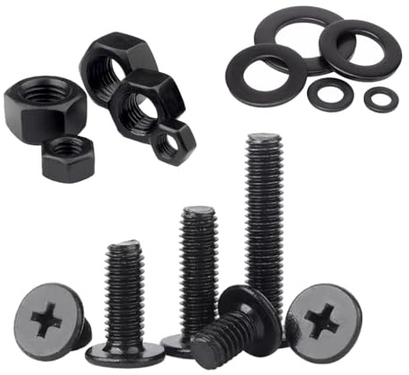 Foyoram Tornillos de cabeza de oblea M4 x 5 mm con ranura en cruz, 40 unidades, negro, acero inoxidable y tuercas, disco plano, tornillo de cabeza plana con ranura en cruz y cabeza grande (M4 x 5 mm)