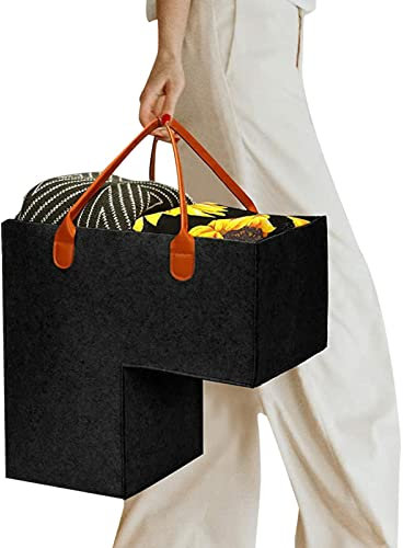 Cesta para escaleras con asas y panel de soporte, organizador de escaleras en forma de L, cestas de fieltro para escaleras de alfombra y madera, cesta plegable para escaleras, organizador de