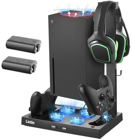 Lictin Cooling Stand & Stand and Cooling Station with Dual Charger for Series X, Upgraded 4-Fan System, 2 x 1400mAh Batteries, Vertical Dock