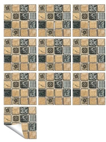 Mosaiksteine Zum Basteln 10Pcs Mosaik Fliesen Aufkleber Kristall Selbst-adhesive Küche Wand Aufkleber Wohnzimmer Badezimmer Dekoration PVC(Color 9,15X15cmX10pcs)