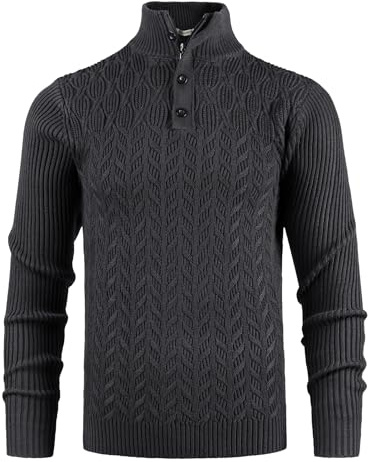 SUSHIMIAN Pull-Over tricoté pour Homme d'hiver à Manches Longues à col Montant avec Fermeture éclair et Boutons, Noir, M