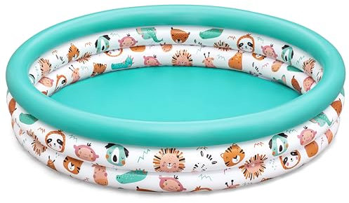 Bestway Piscine Gonflable pataugeoire Trois Anneaux pour Enfants Safari Pals - 122 cm x 122 cm x 25 cm - Multicolore