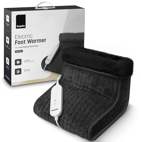 KEPLIN Electric Foot Warmer - 9 Adjustable Temperature Settings, 90-Min Auto Shut-Off Timer, Soft Fleece Lining, Washable Inner Sleeves (32x28x26cm) (Black, 1 Pack) with 1 Year Warranty