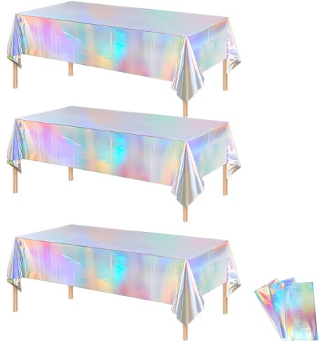 Vaceer Iridescent Kids' Party Tablecloth - 54 x 108 inches Rectangular Disposable Table Decoration for Birthday, Wedding, Christmas
