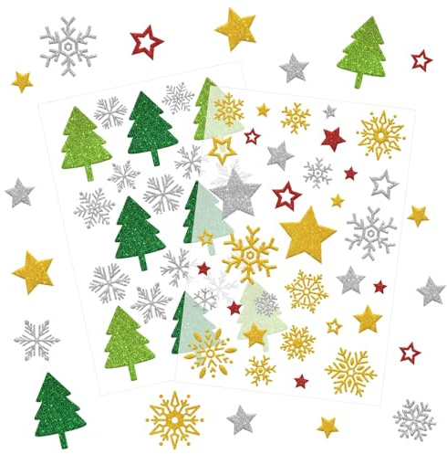 270 Weihnachtssticker, Glitzer Sticker Stern Gold Schneeflocken Aufkleber Basteln, Weihnachtsaufkleber Selbstklebend, Kleinigkeiten Weihnachten Geschenk für Frauen kinder Adventskalender Füllung