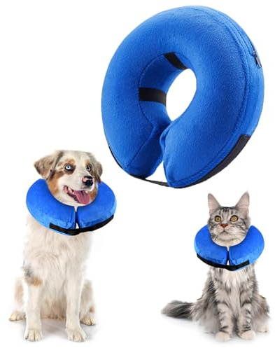 panemy Aufblasbare Halskrause Hund & Halskrause Katze, Halskrause Hund mit Verstellbarem Klettverschluss, Hunde Halskrause für Operationen oder Wundheilung, Anti-Beißen, Anti-Lecken (Blau, M)