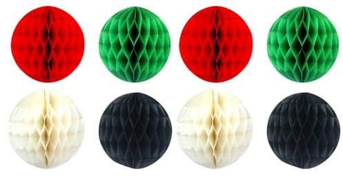 8pcs Paper Christmas Baubles,Honeycomb Decorations,Christmas Hanging Honeycomb Balls White Black Red and Green Christmas Decorations for Christmas,Birthday,New Year Party,Wedding Accessory(15cm)