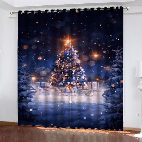 YZQGLHP Gardinen Weihnachtsdekoration Vorhänge Neujahr Verdunklungsvorhänge Schiebe Schallschutz Vorhang mit Ösen für Schlafzimmer Wohnzimmer H245 x B140 cm 2 teiliges Set