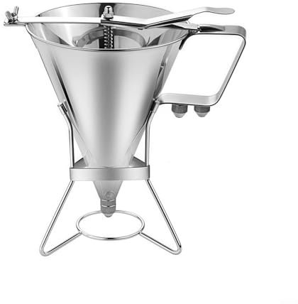 Dispenser per pastella per pancake in acciaio inox, 1800 ml, grande capacità, con 3 ugelli, per cucina, cupcake, cioccolato, manico a molla senza sporcare