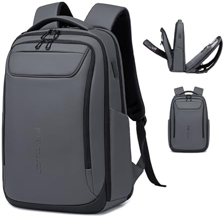 FENRUIEN Laptop Backpack for Men 15.6 Inch Water Resistant Business Rucksack with USB Charging Port, Anti-Theft Casual Bag for Work & Travel (Grey)