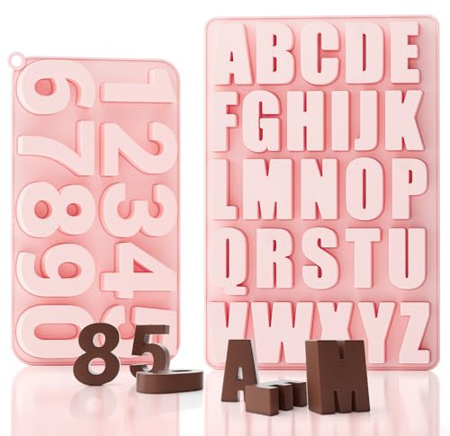 2 Stück Silikonform Buchstaben und Zahlen,A-Z & 0-9 Alphabet Silikonformen Gießformen Groß,3D Gießform Set für Schokoladenform Seifenform Epoxidharz Formen Buchstaben Backform