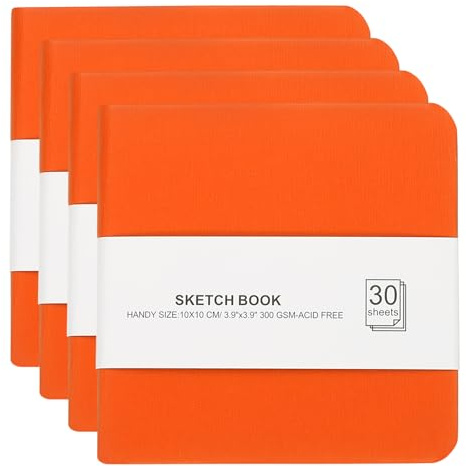 PATIKIL Bloc De Acuarela 4x4, 4 Unidades 30 Hojas 300GSM/203lb Papel Sin Ácido Libro De Acuarela Tapa Dura Blocs De Papel Para Artistas Para Pintar, Naranja