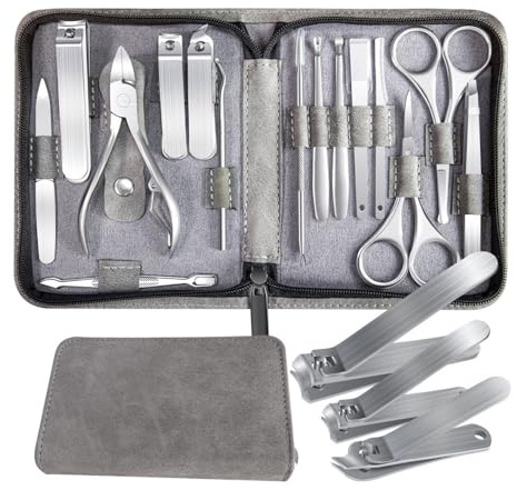 zhuyanbo007 Nagelknipser-Set 15-in-1-Maniküre- und Pediküre-Set aus Edelstahl mit Reiseetui, Nagelpflege-Tools für männliche und weibliche Nägel Schere