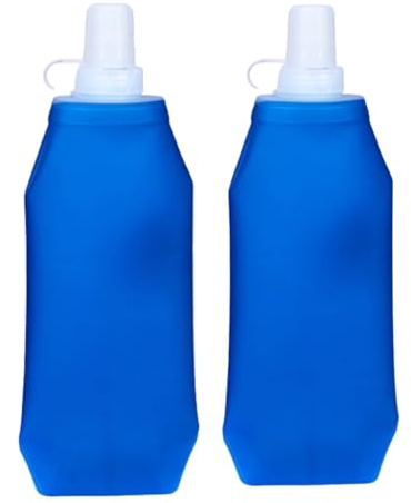 AYNKH 2 Gourde Pliable Collapsible Water Bottles 500ml,TPU Sans BPA,Sport Gourde Souple Léger Étanche,Flasque Running pour Randonnée, Jogging,Camping, Escalade (Bleu)