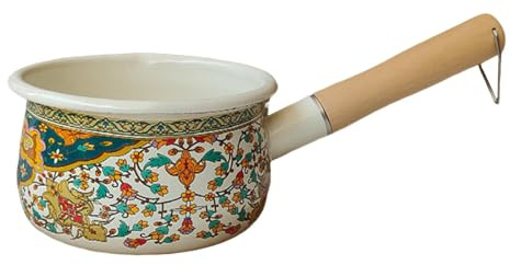 Baoblaze Pentola per Latte in Smalto, Scaldaburro con Manico Lungo, Gadget Multiuso, Pentola per Zuppa, Casseruola per, Viaggi, Cucina, Gas, All'a