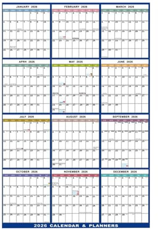 Calendario da parete 2026 - Calendario da parete a foglio singolo, plastificato e pieghevole | Organizzatore di pianificazione per famiglie, insegnanti e studenti, accademico cancellabile a