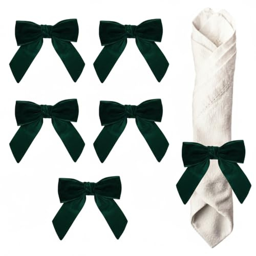 Schleifen Serviettenringe, 6 Stück Serviettenschnallen, 13 X 5,5cm, Samtschleifen Serviettenringehalter für Weihnachts-, Hochzeits-, Thanksgiving-, Party- und Feiertagsdekorationen