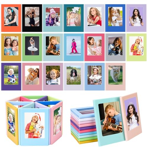 CCCYMM 24 PCS Colorful Magnetic Photo Frame 3 Inch Picture Frames Mini Colorful Plastic Magne Hold for Fridge Home Office Images Lists Messages