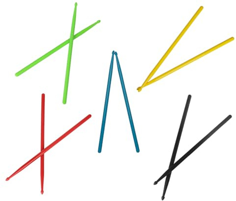 Cabilock 5 Paare Percussion Drumsticks aus Nylon Farblich Sortiert Rot Schwarz Hellblau Hellgrün Gelb Professionelle Schlagzeugstöcke aus Umweltfreundlichem Leicht Robust Komfortabel für