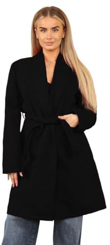 Ladies Italian Belted Coat Long Sleeve Open Front Jacket Pockets One Size 8-14