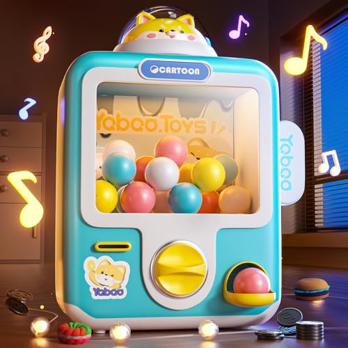 Skirfy Mini Spielwarenautomat blau, batteriebetrieben mit 10 leeren Eiern, Radiergummi & Gummikugel Gewinnautomat, Greifspiel, sensorisches Osterspielzeug für Kinder, Puppengeschenk