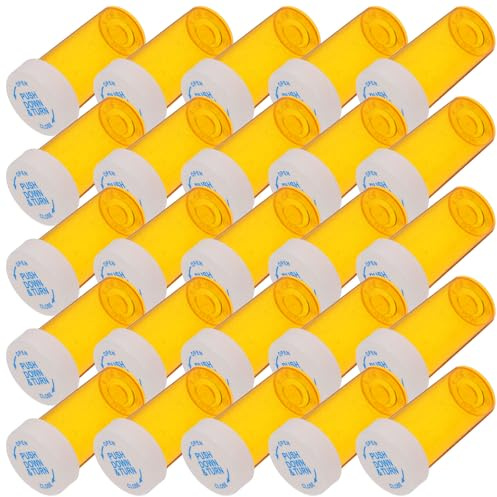 UKCOCO 25 Piezas Botellas de Medicina Vacías de Dram con Tapa de Seguridad Recipientes de PP para Viaje Protección contra Humedad y Luz Solar Envase Compacto para Suministros Médicos