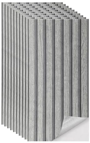 Tarwanear Peel and Stick on Wall Tiles, Adhesive Tile Sticker,10-piece 60x30cm, Wood Panel Effect Self-Adhesive Wall Panels for Bathroom Kitchen Backsplash, Waterproof, Grey