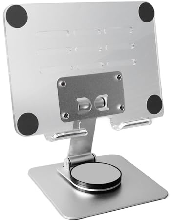 Chiyyak Transparent Tabletthållare med Elegant Vikbar Panel, 360° Roterande Design, Stabil Tabletthållare för Hemmakontor, Akryl Aluminiumlegering 13 X 18 Cm, Genomskinlig