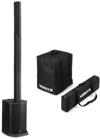 Vonyx VX808 Active Column PA System with Bluetooth 5.0, carry bags and Mixer, 320W Portable Column Array Speaker for Singers, DJs, Church and Live Events